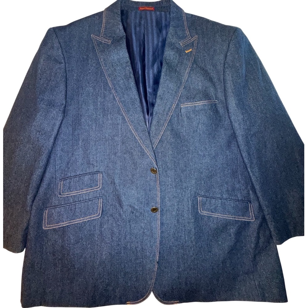 Royal Diamond Mens Blue Denim Blazer and Vest Set Vintage Size 54R